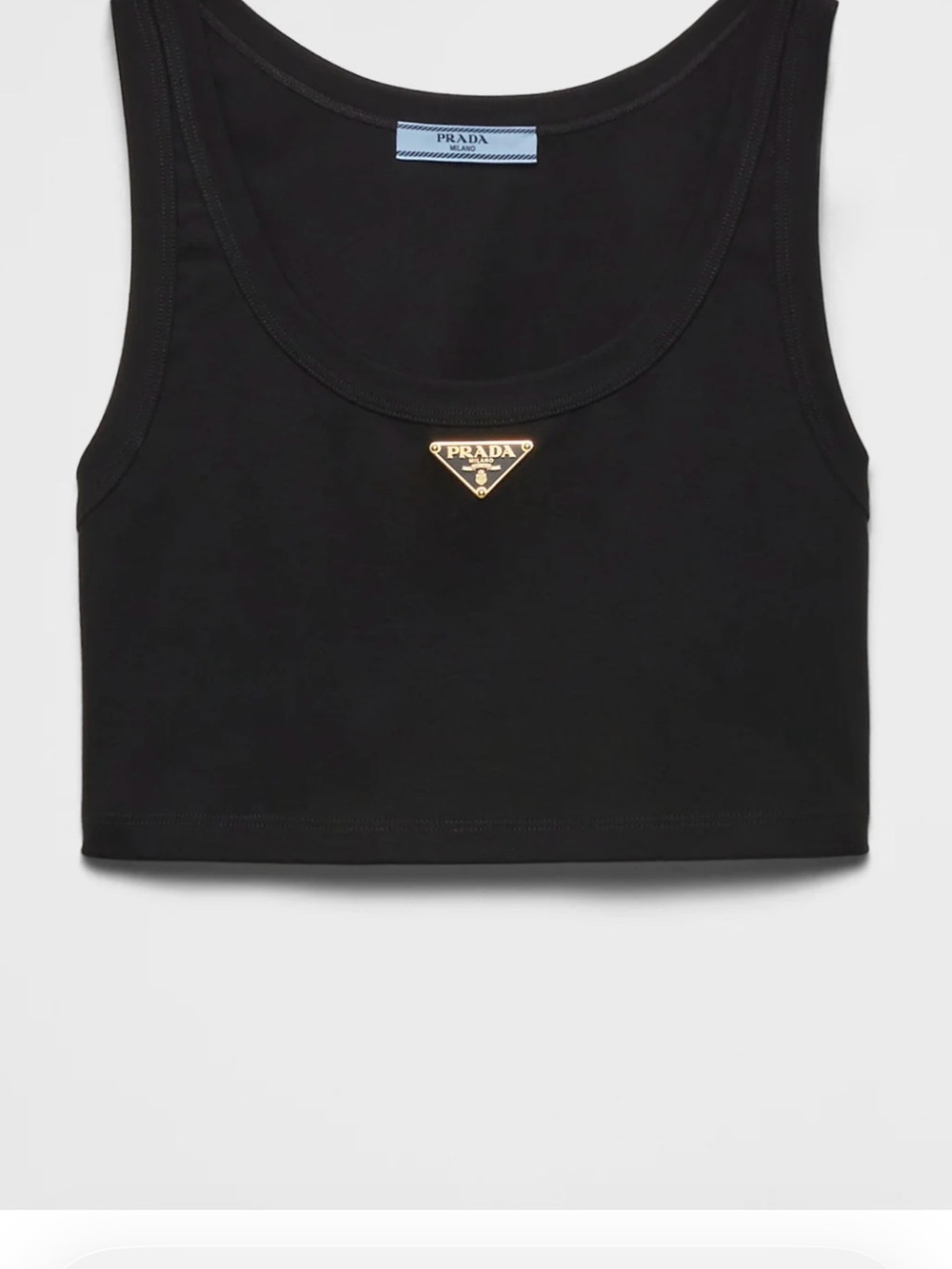 Prada Women’s Black Jersey Cropped Tank Top Triangle Logo Size 40 NWT